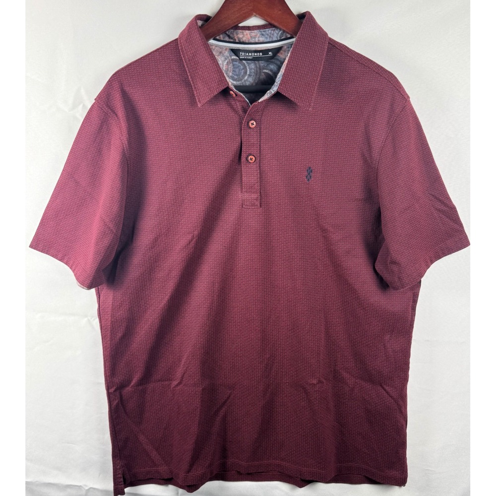 7 Diamonds Eagle Polo Shirt Mens XL Burgundy Red Geometric Micro Print SMP-1460